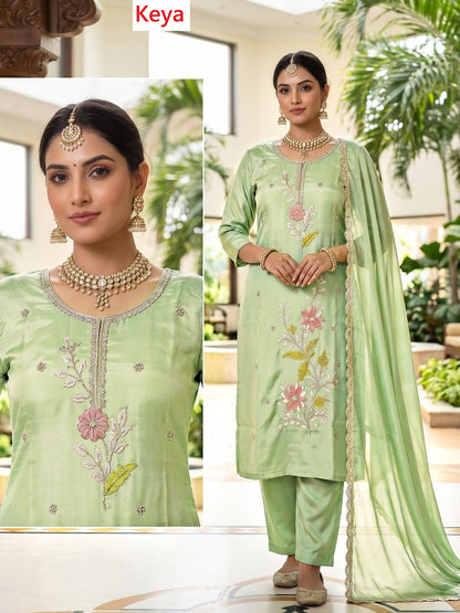 Plus Size 2408 Keya Chanderi Readymade Pant Style Suits Supplier Gujarat