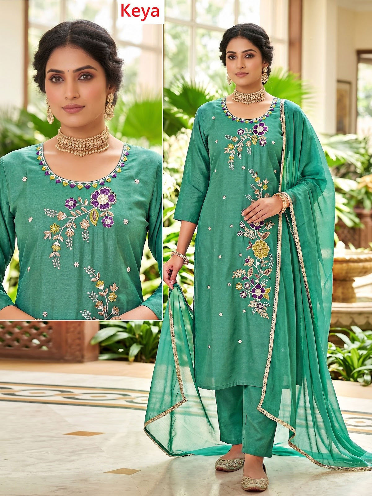 Plus Size 2408 Keya Chanderi Readymade Pant Style Suits Supplier Gujarat