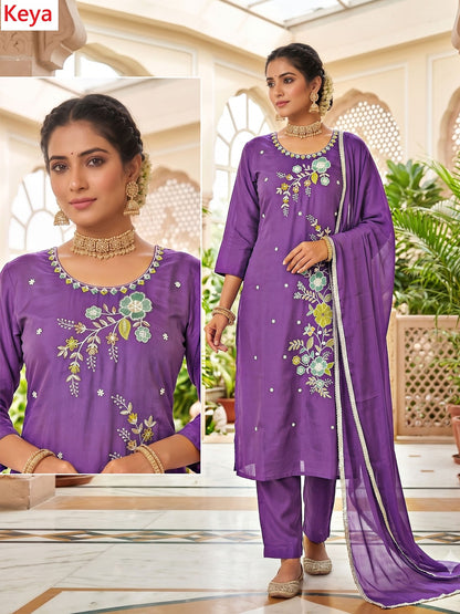 Plus Size 2408 Keya Chanderi Readymade Pant Style Suits Supplier Gujarat