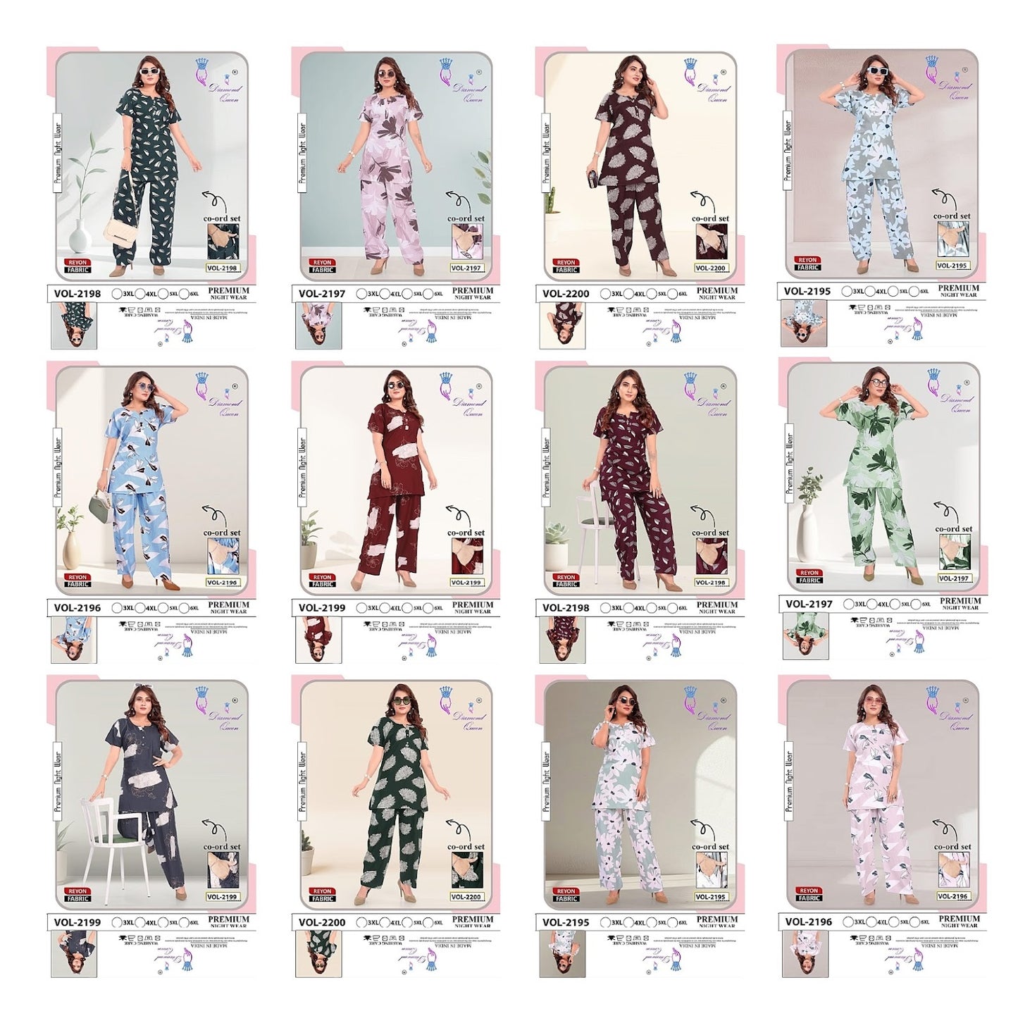 Plus Size 3005 Diamond Queen Reyon Co Ord Set Wholesaler Ahmedabad
