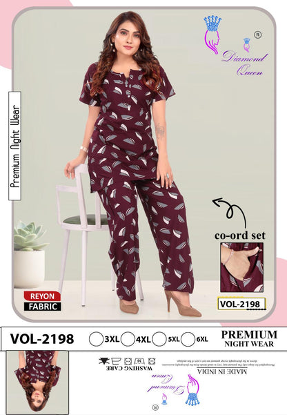 Plus Size 3005 Diamond Queen Reyon Co Ord Set Wholesaler Ahmedabad