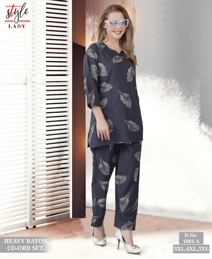 Plus Size Design 1001 A Ladys Heavy Rayon Co Ord Set Wholesaler Ahmedabad