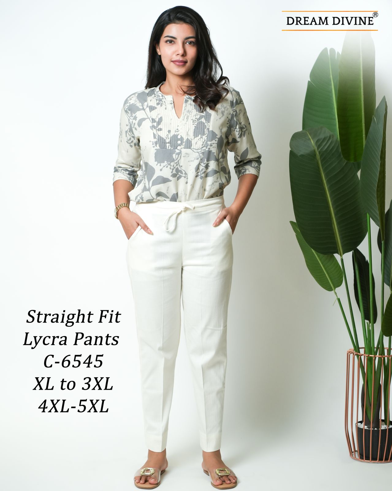 Plus Size Straight Fit C 6545 Dream Divine Lycra Women Pants Wholesaler
