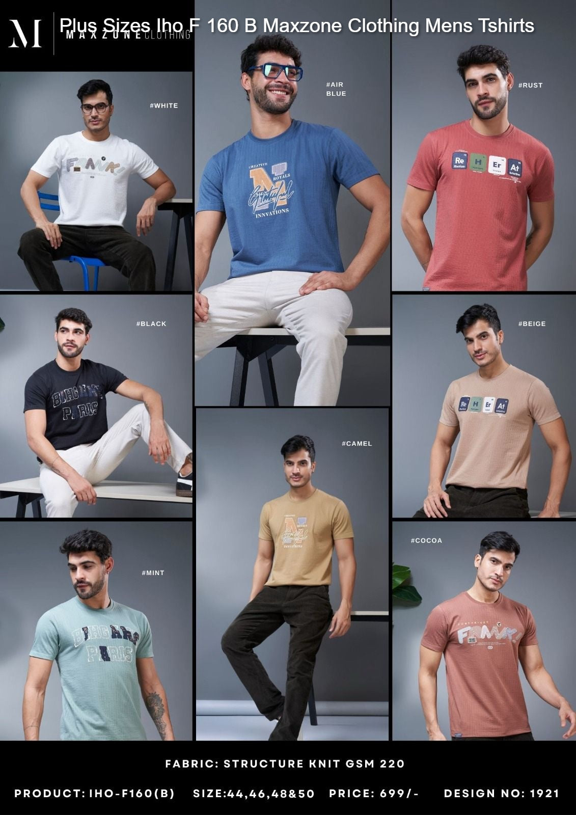 Plus Sizes Iho F 160 B Maxzone Clothing Knit Mens Tshirts Wholesaler