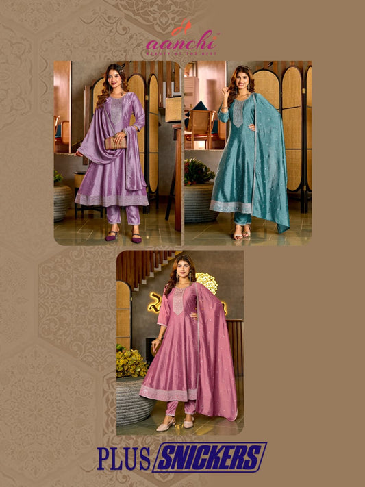 Plus Snickers Aanchi Vichitra Silk Readymade Anarkali Suits Supplier Ahmedabad