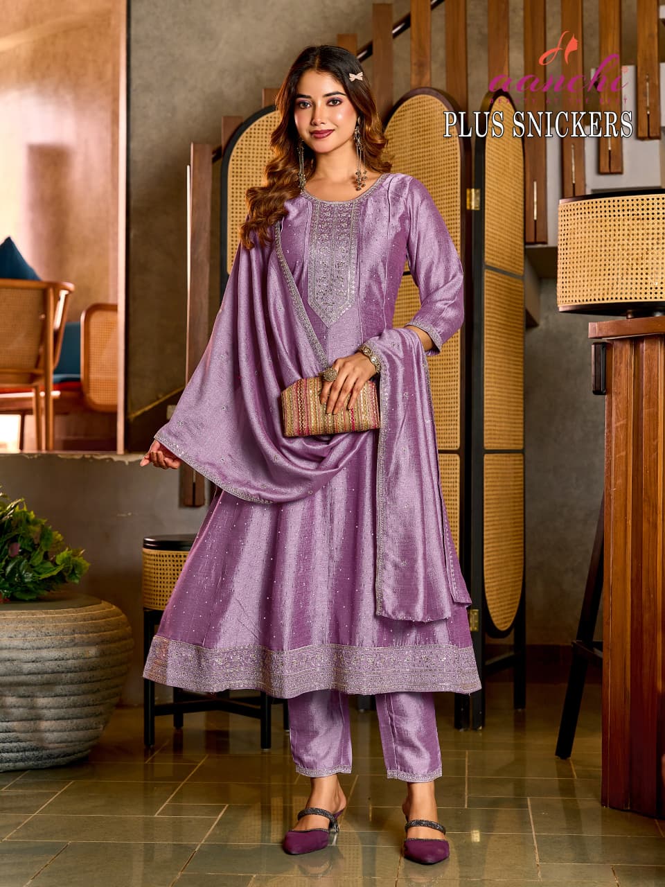 Plus Snickers Aanchi Vichitra Silk Readymade Anarkali Suits Supplier Ahmedabad