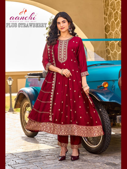 Plus Strawberry Aanchi Vichitra Silk Readymade Anarkali Suits Exporter India