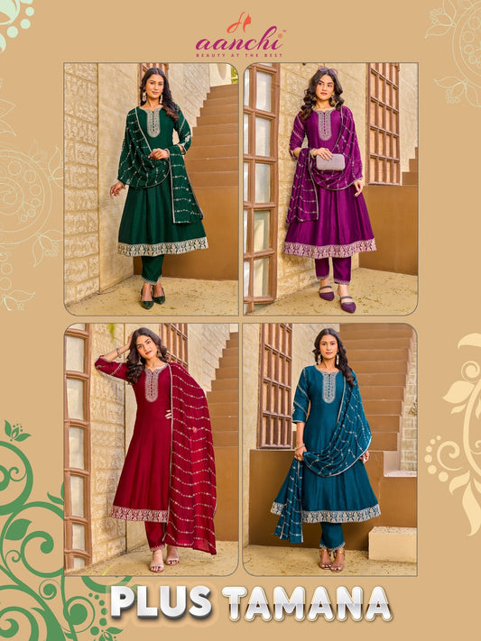 Plus Tamana Aanchi Vichitra Silk Readymade Anarkali Suits Exporter Ahmedabad