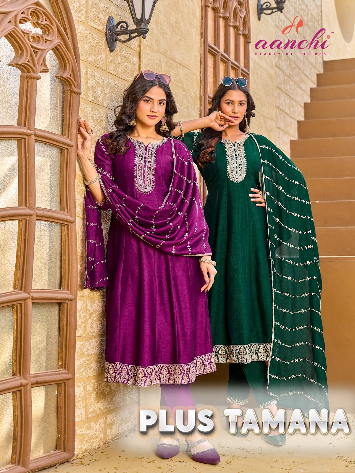 Plus Tamana Aanchi Vichitra Silk Readymade Anarkali Suits Exporter Ahmedabad