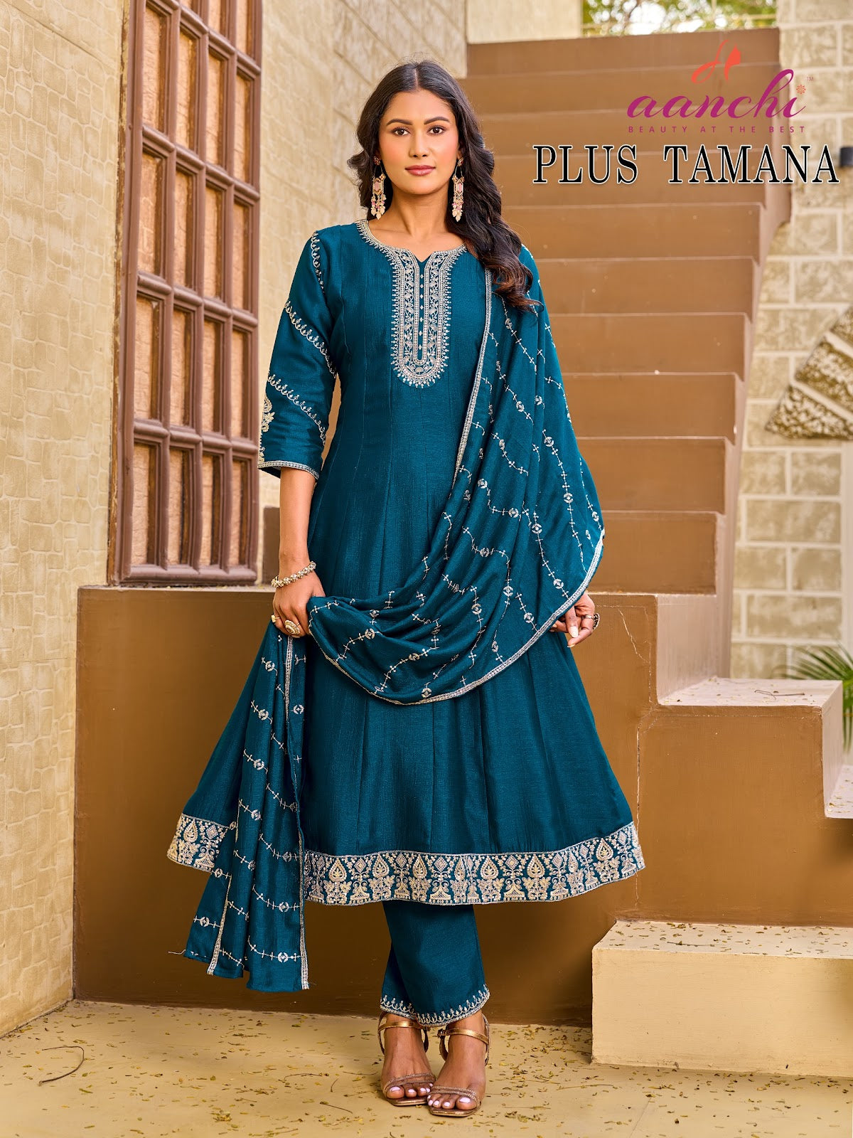 Plus Tamana Aanchi Vichitra Silk Readymade Anarkali Suits Exporter Ahmedabad