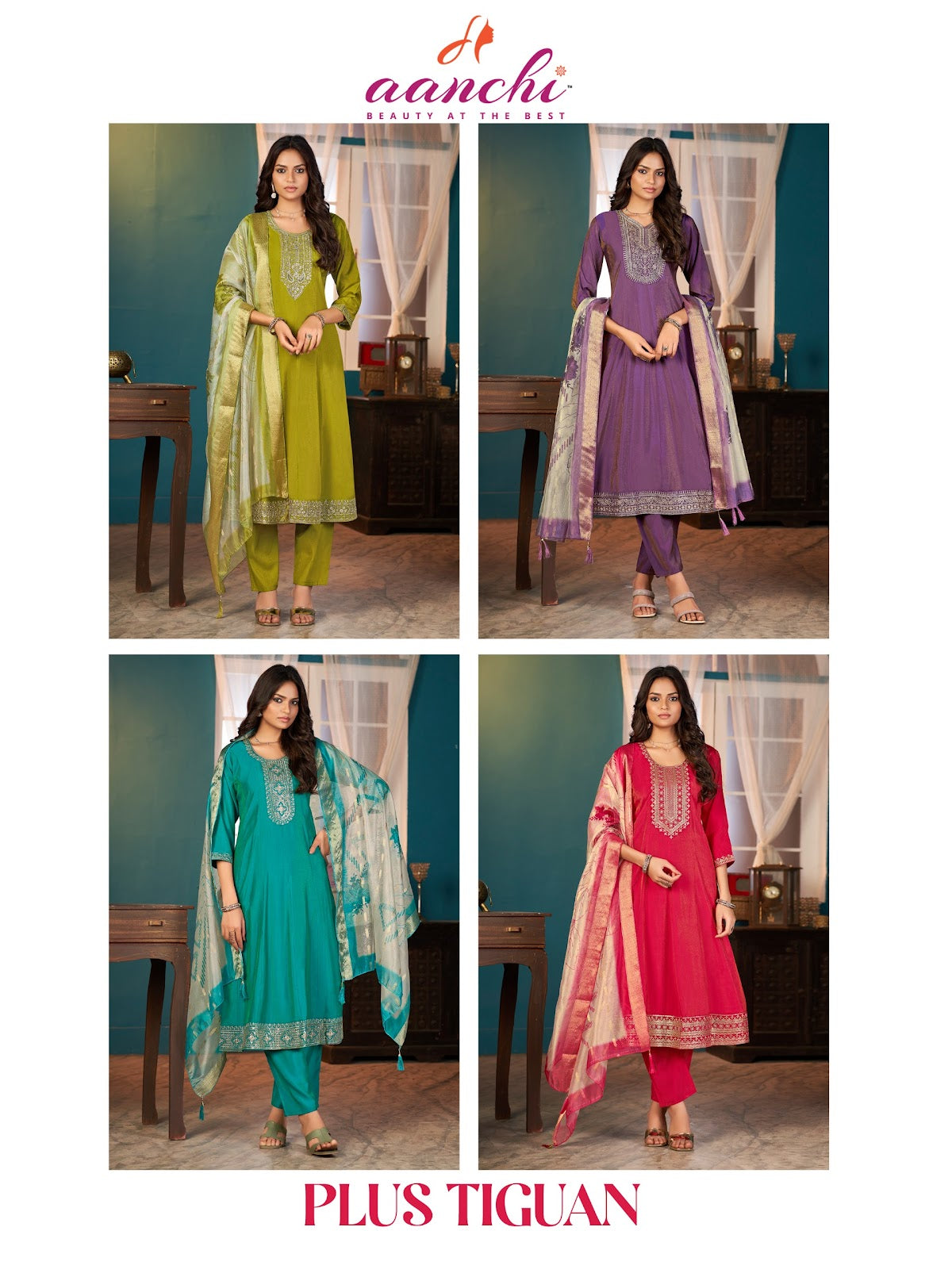 Plus Tiguan Aanchi Roman Simmer Readymade Anarkali Suits Wholesaler Gujarat