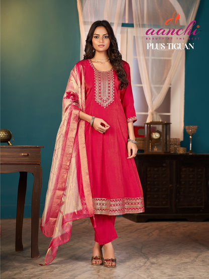 Plus Tiguan Aanchi Roman Simmer Readymade Anarkali Suits Wholesaler Gujarat