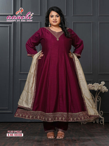 Plus Unique Aanchi Vichitra Silk Readymade Anarkali Suits Wholesale Price