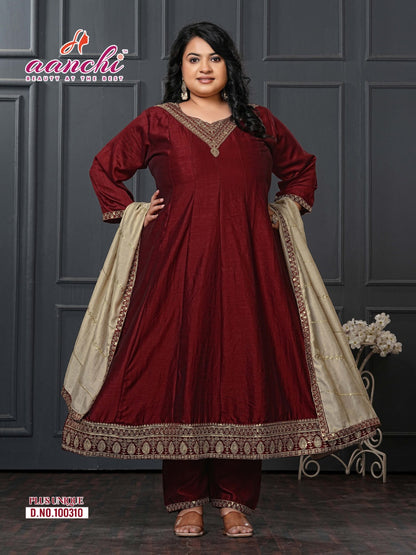 Plus Unique Aanchi Vichitra Silk Readymade Anarkali Suits Wholesale Price