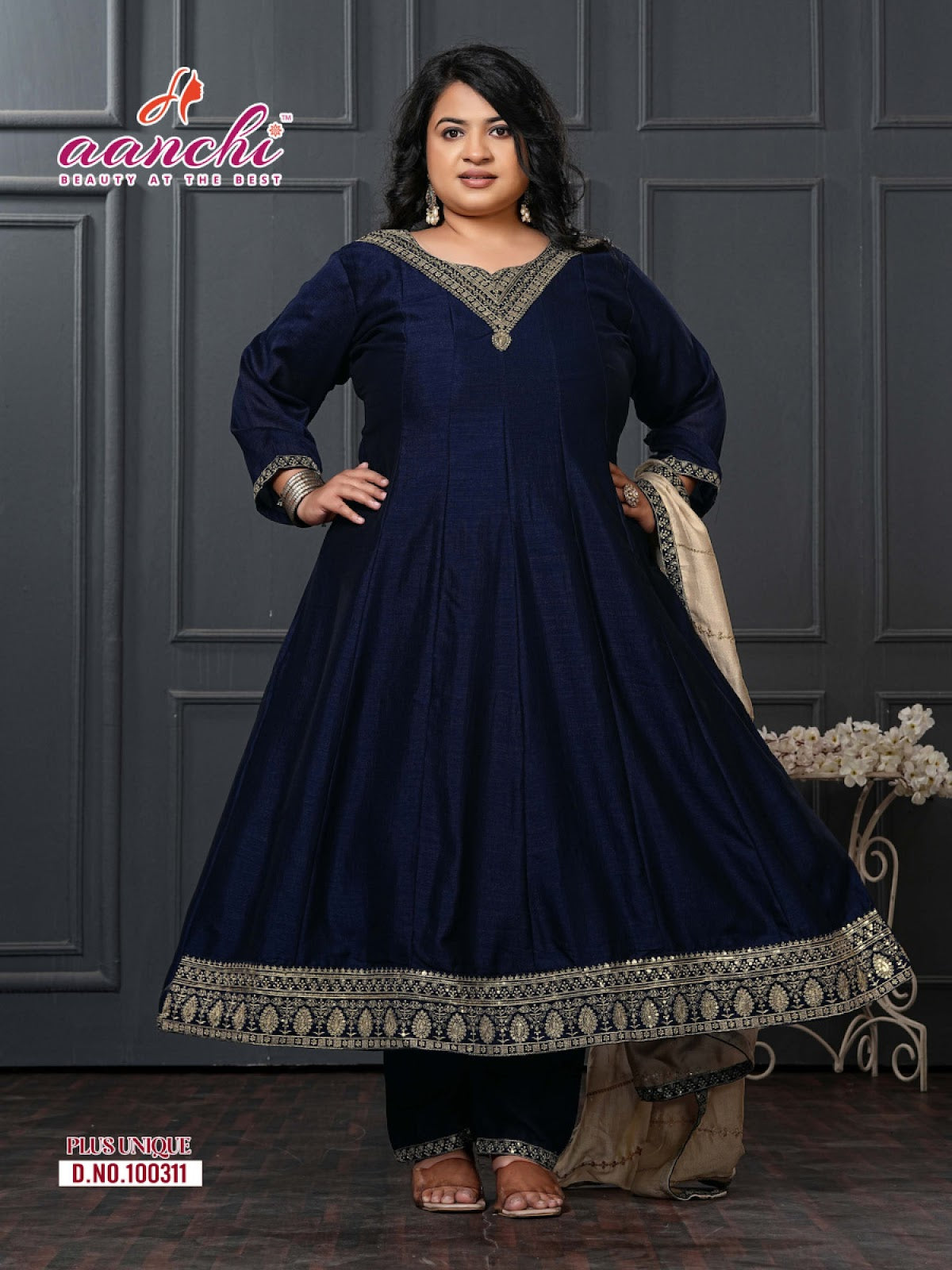 Plus Unique Aanchi Vichitra Silk Readymade Anarkali Suits Wholesale Price