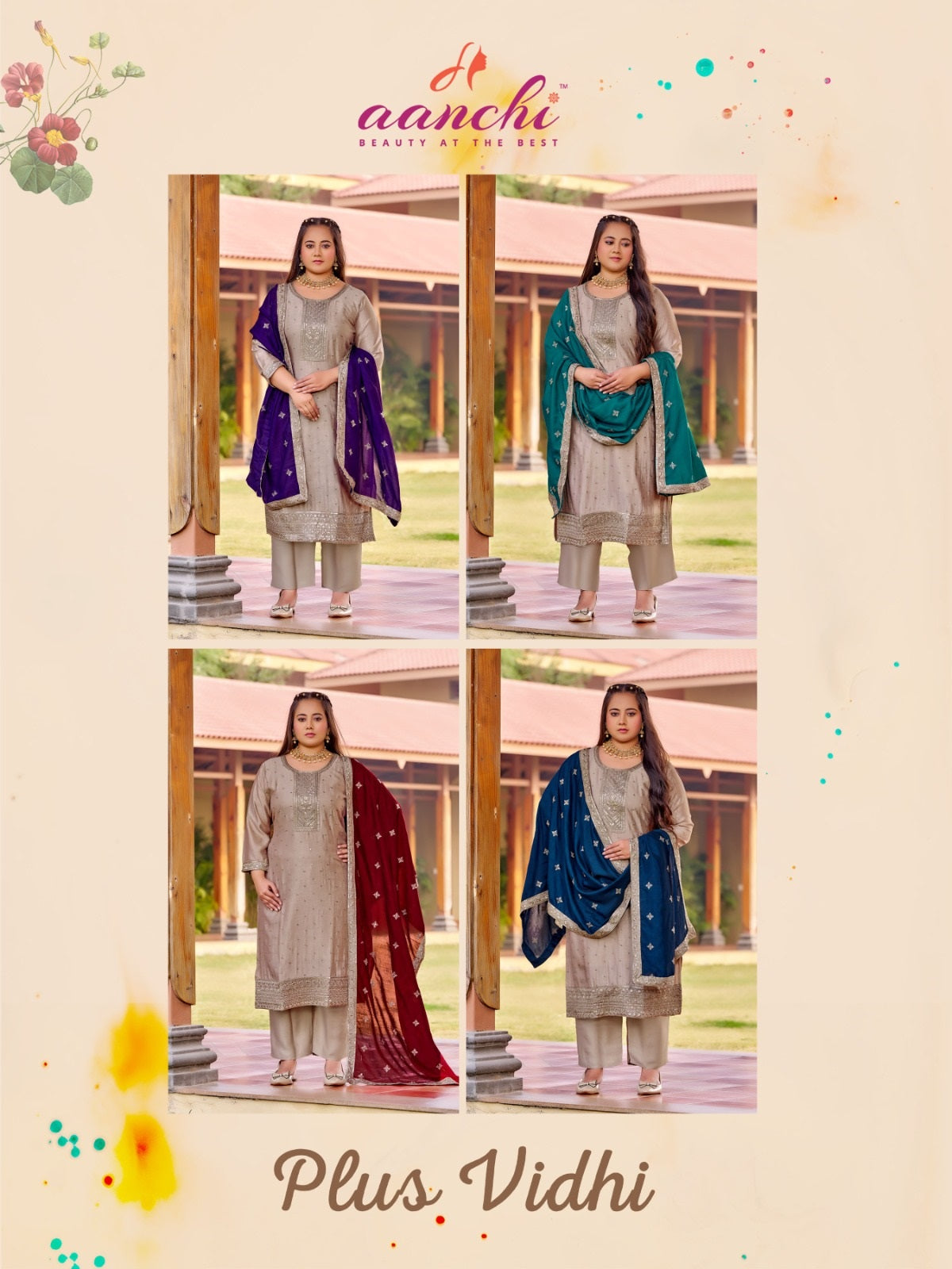Plus Vidhi Aanchi Vichitra Silk Readymade Pant Style Suits Wholesaler Ahmedabad