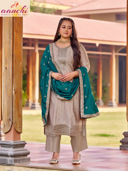 Plus Vidhi Aanchi Vichitra Silk Readymade Pant Style Suits Wholesaler Ahmedabad