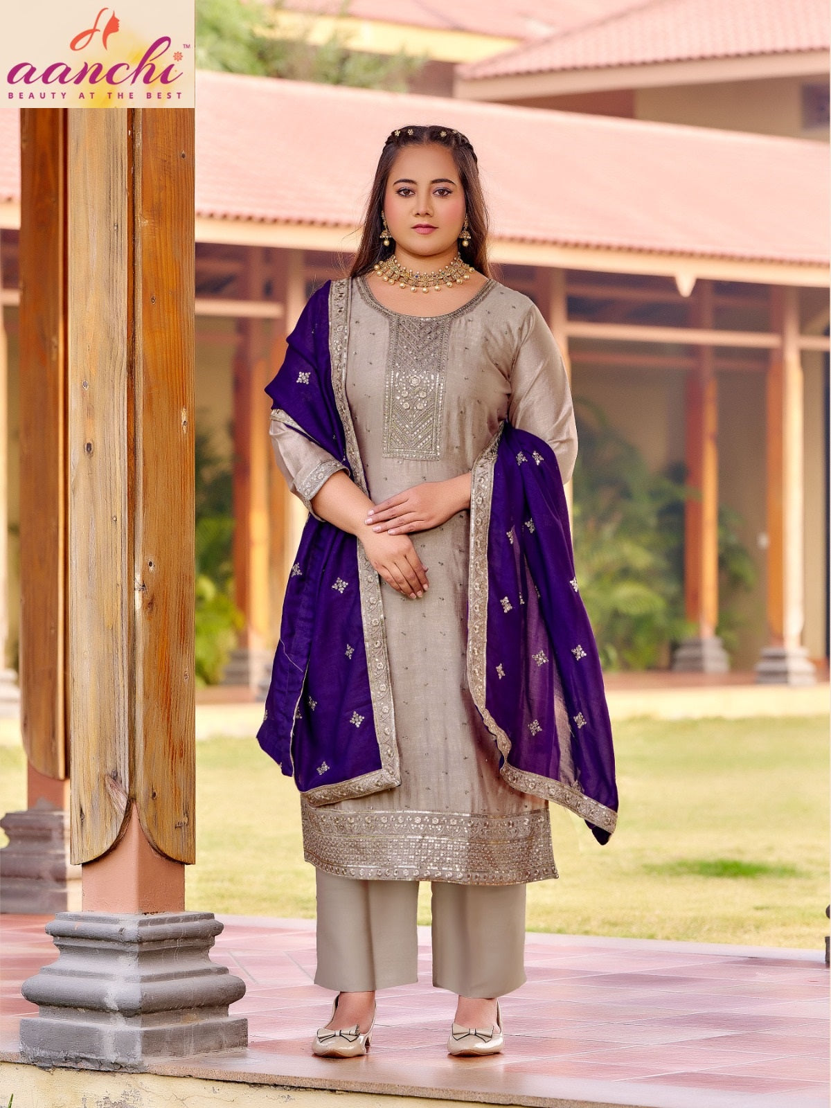 Plus Vidhi Aanchi Vichitra Silk Readymade Pant Style Suits Wholesaler Ahmedabad