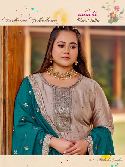 Plus Vidhi Aanchi Vichitra Silk Readymade Pant Style Suits Wholesaler Ahmedabad