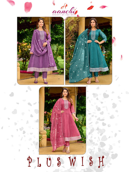 Plus Wish Aanchi Crunchy Readymade Anarkali Suits Supplier Gujarat
