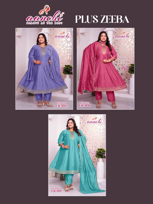 Plus Zeeba Aanchi Vichitra Silk Readymade Anarkali Suits Exporter