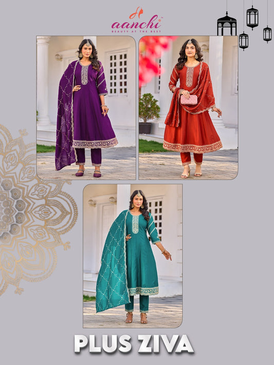 Plus Ziva Aanchi Vichitra Silk Readymade Anarkali Suits Supplier India