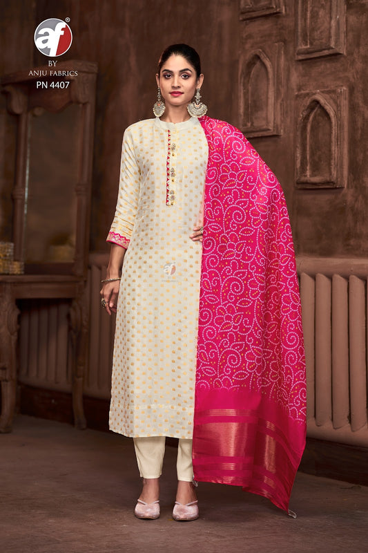 Pn 4407 Af Russian Silk Readymade Pant Style Suits Wholesale Rate