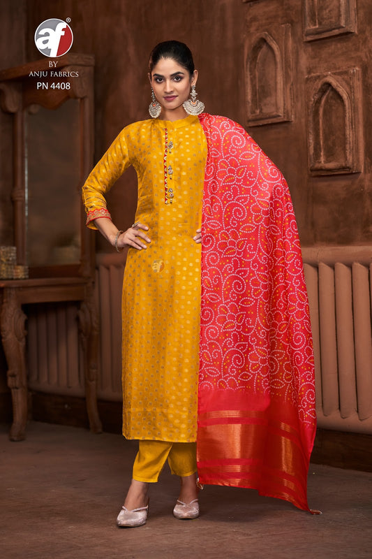 Pn 4408 Af Russian Silk Readymade Pant Style Suits Wholesale Price