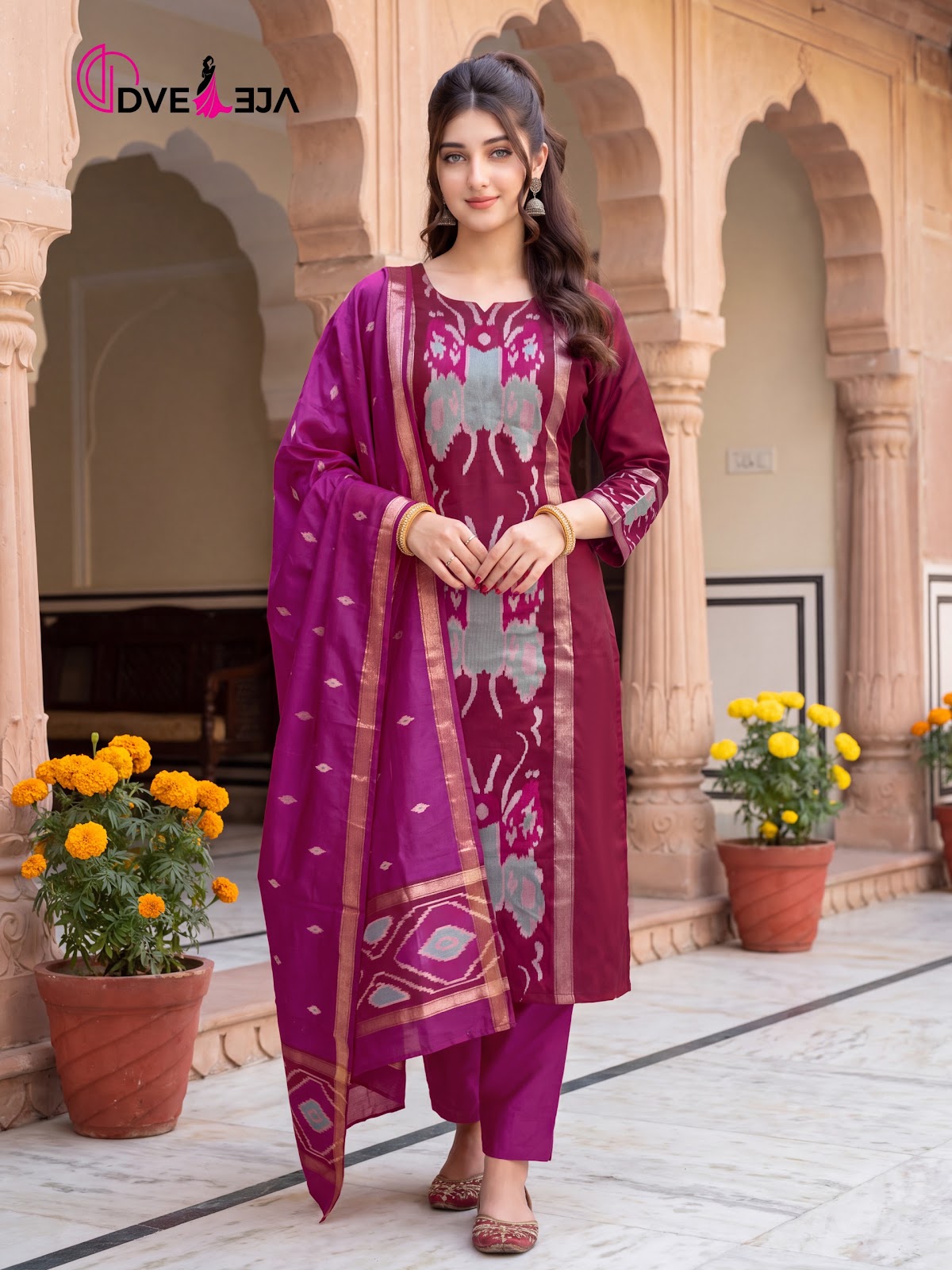 Pochampalli Series Dveeja Fashion Silk Readymade Pant Style Suits Exporter India