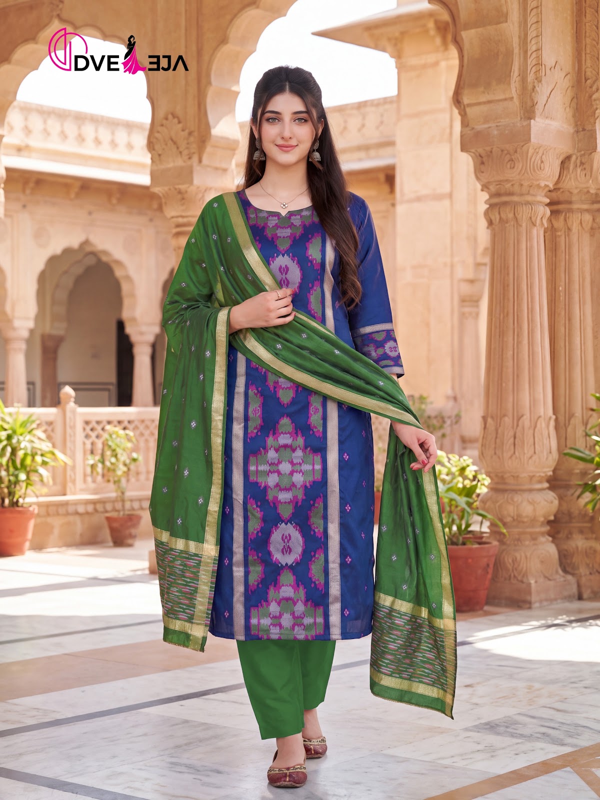 Pochampalli Series Dveeja Fashion Silk Readymade Pant Style Suits Exporter India