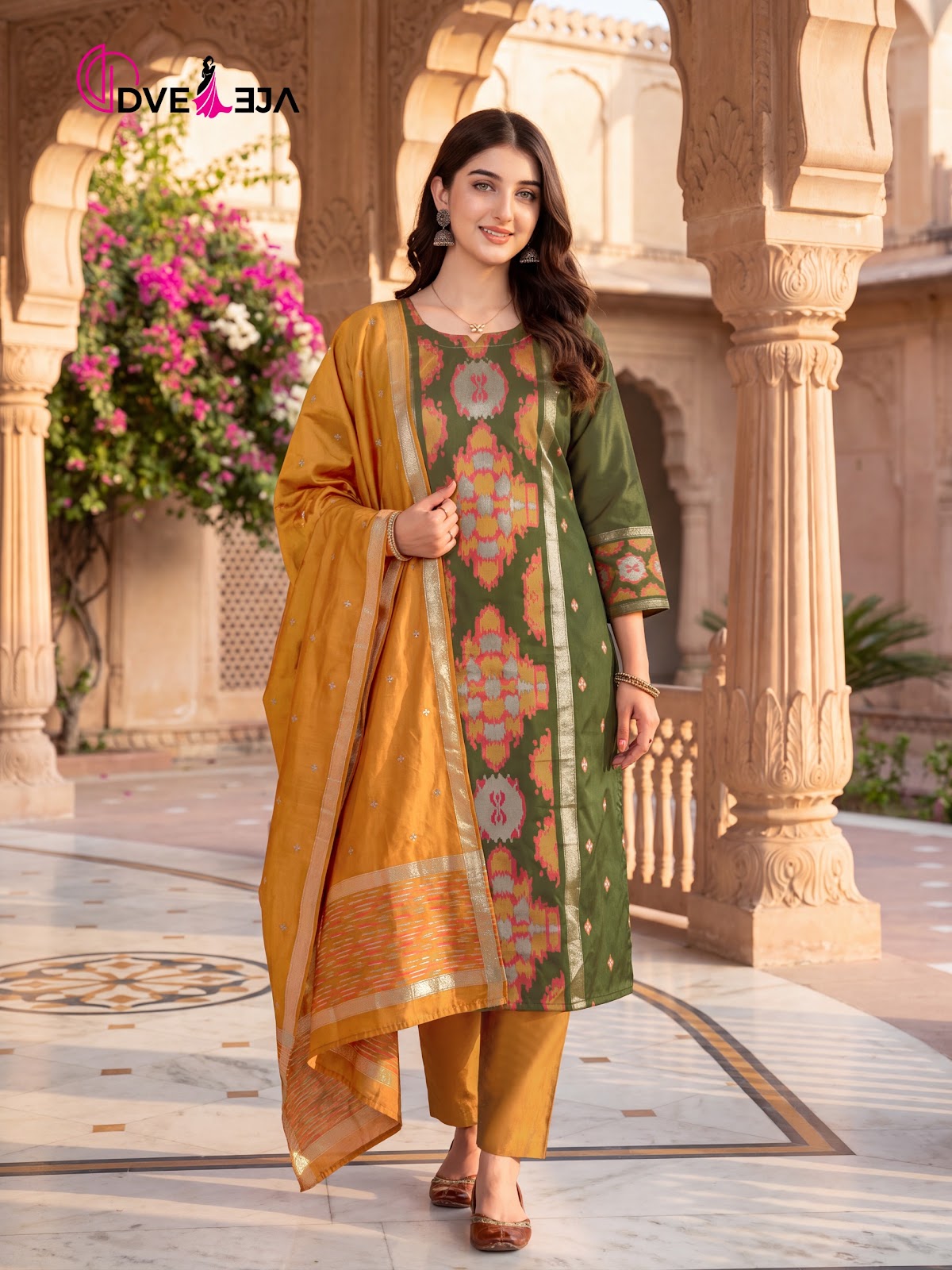 Pochampalli Series Dveeja Fashion Silk Readymade Pant Style Suits Exporter India