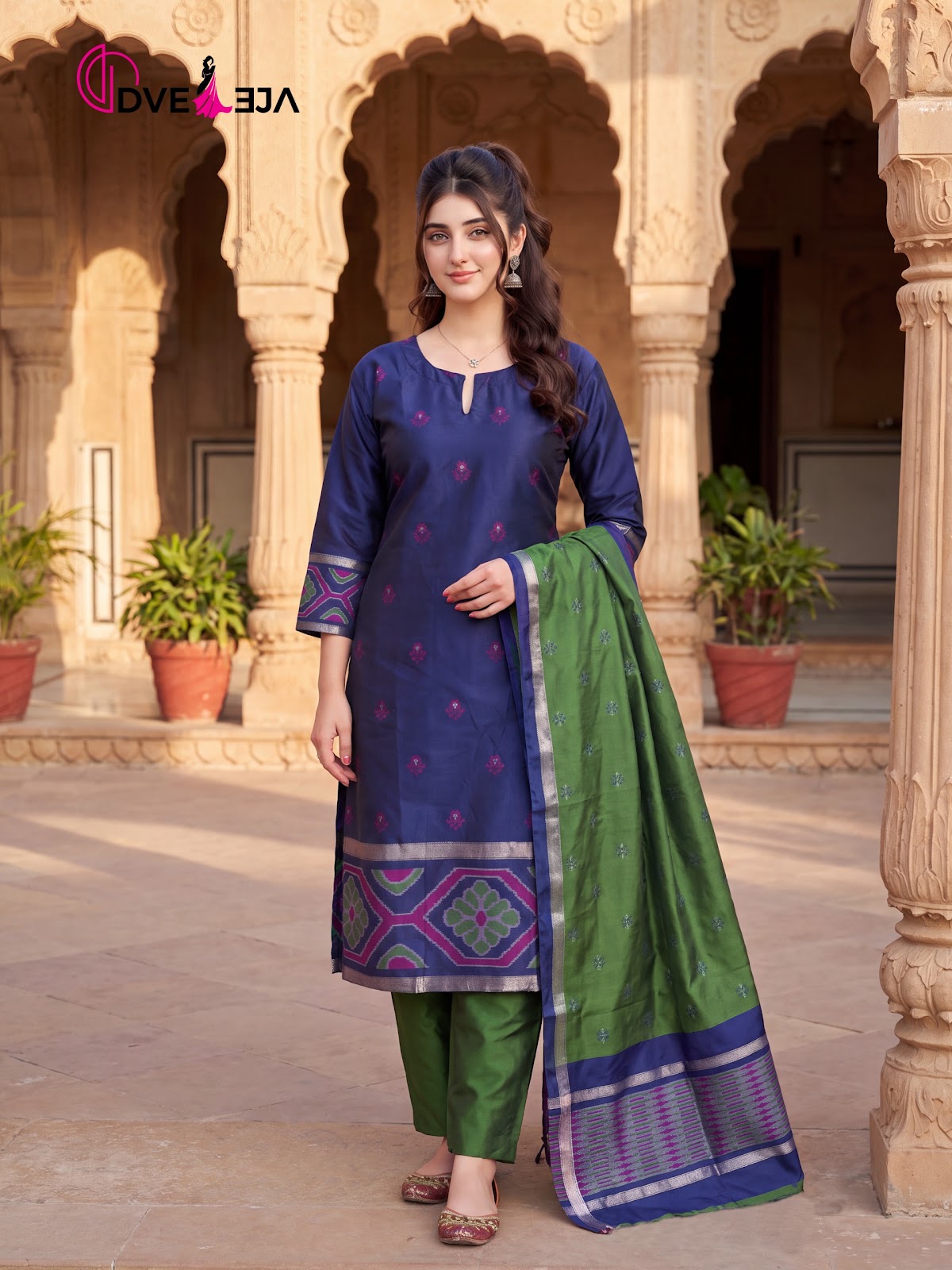 Pochampalli Series Dveeja Fashion Silk Readymade Pant Style Suits Exporter India