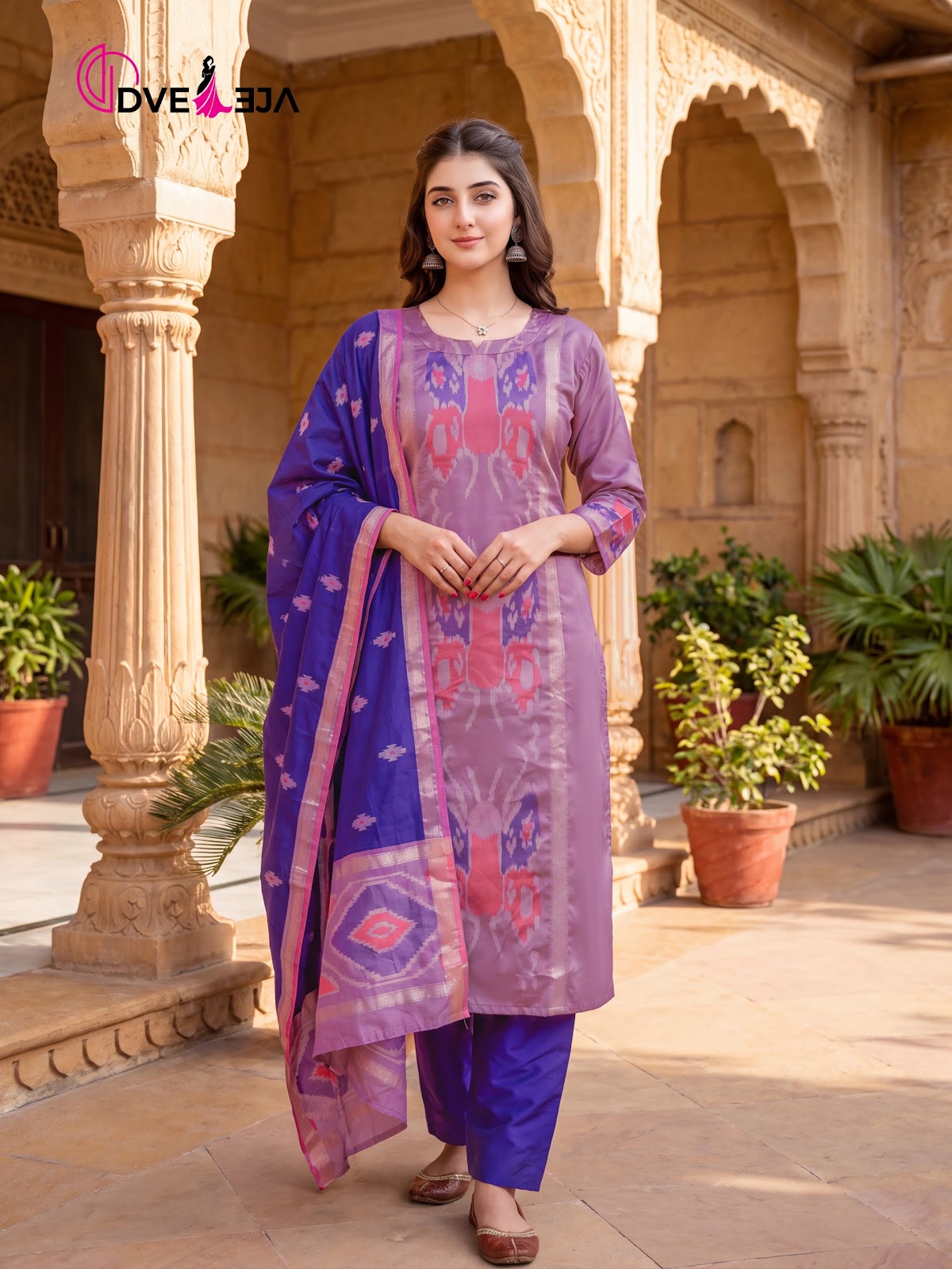 Pochampalli Series Dveeja Fashion Silk Readymade Pant Style Suits Exporter India