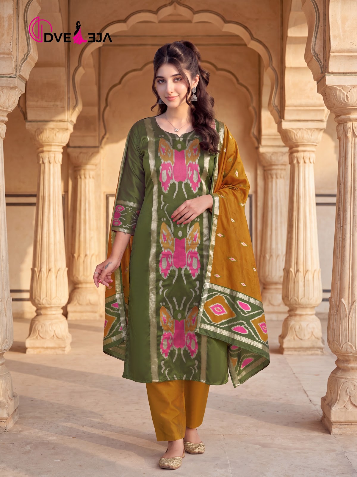 Pochampalli Series Dveeja Fashion Silk Readymade Pant Style Suits Exporter India