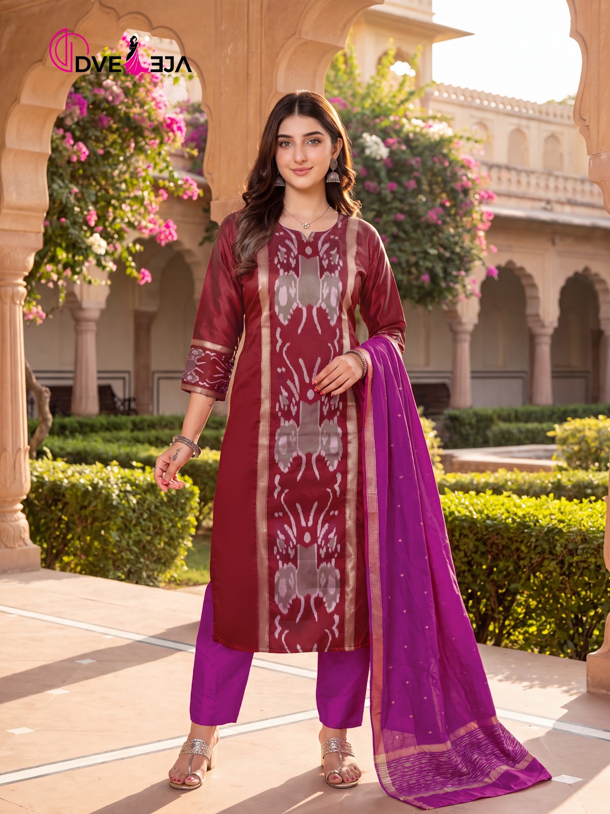 Pochampalli Series Dveeja Fashion Silk Readymade Pant Style Suits Exporter India
