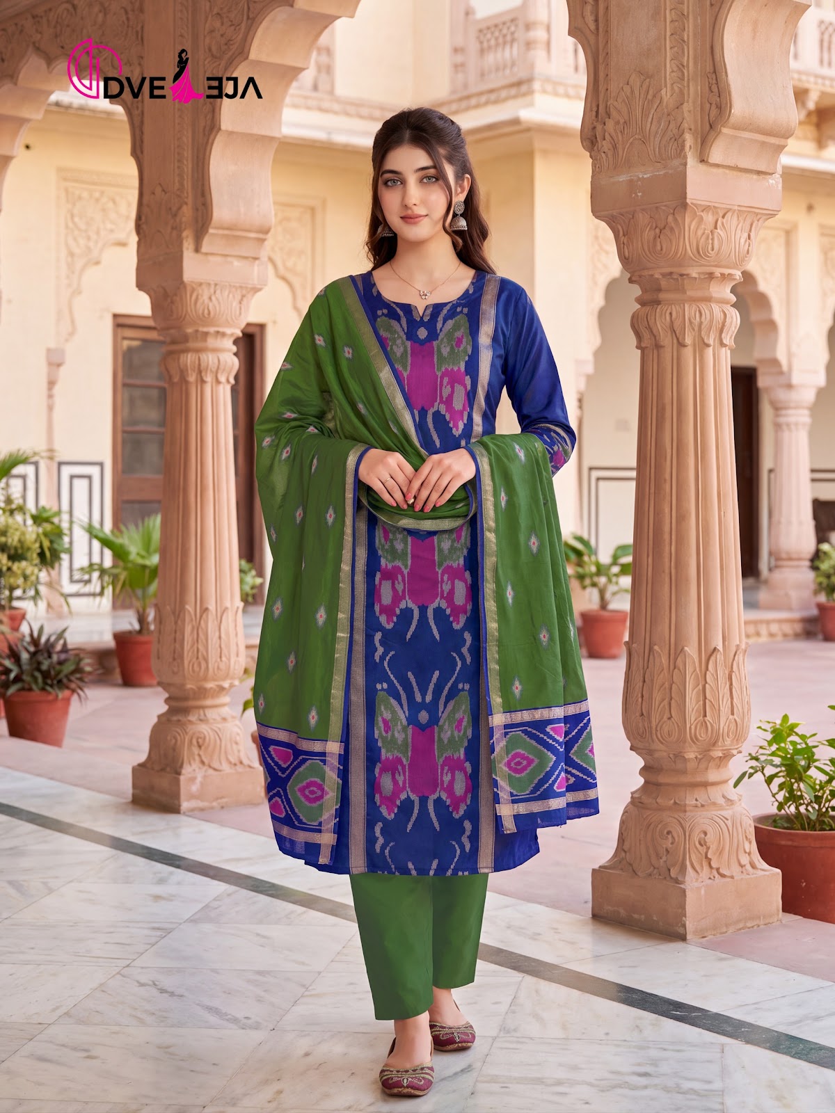 Pochampalli Series Dveeja Fashion Silk Readymade Pant Style Suits Exporter India