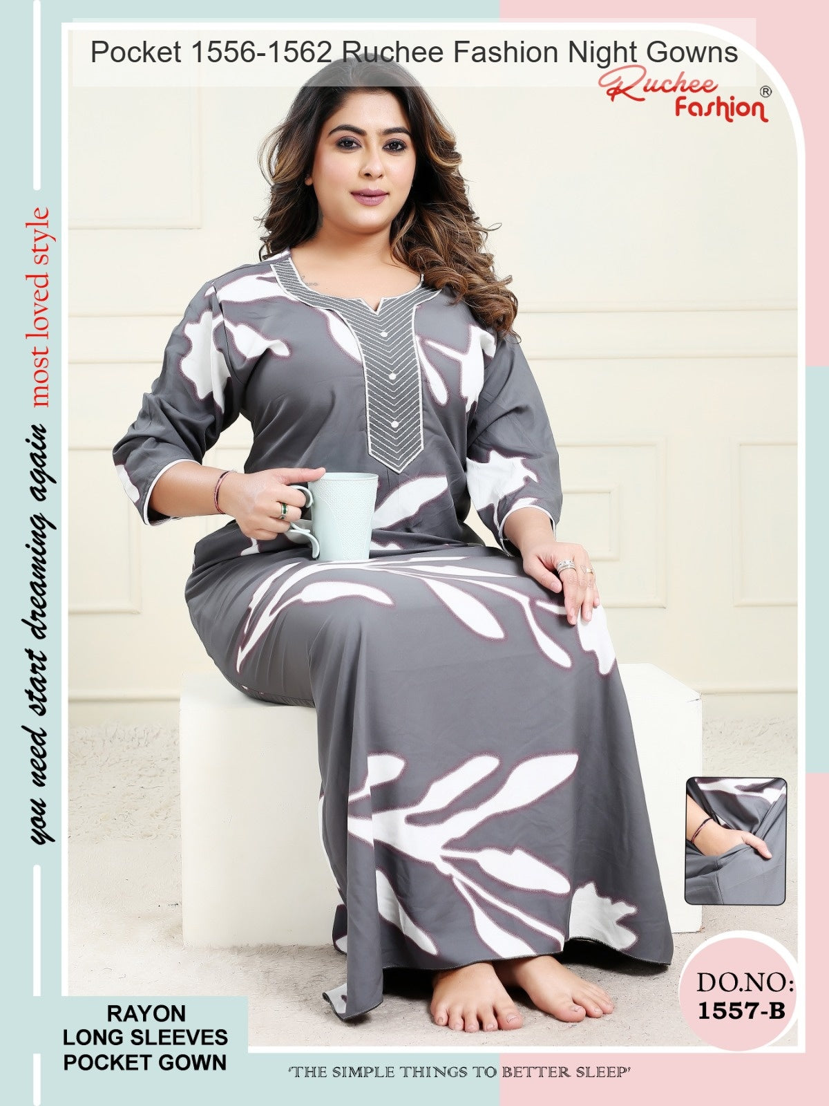 Pocket 1556-1562 Ruchee Fashion Rayon Night Gowns Wholesale