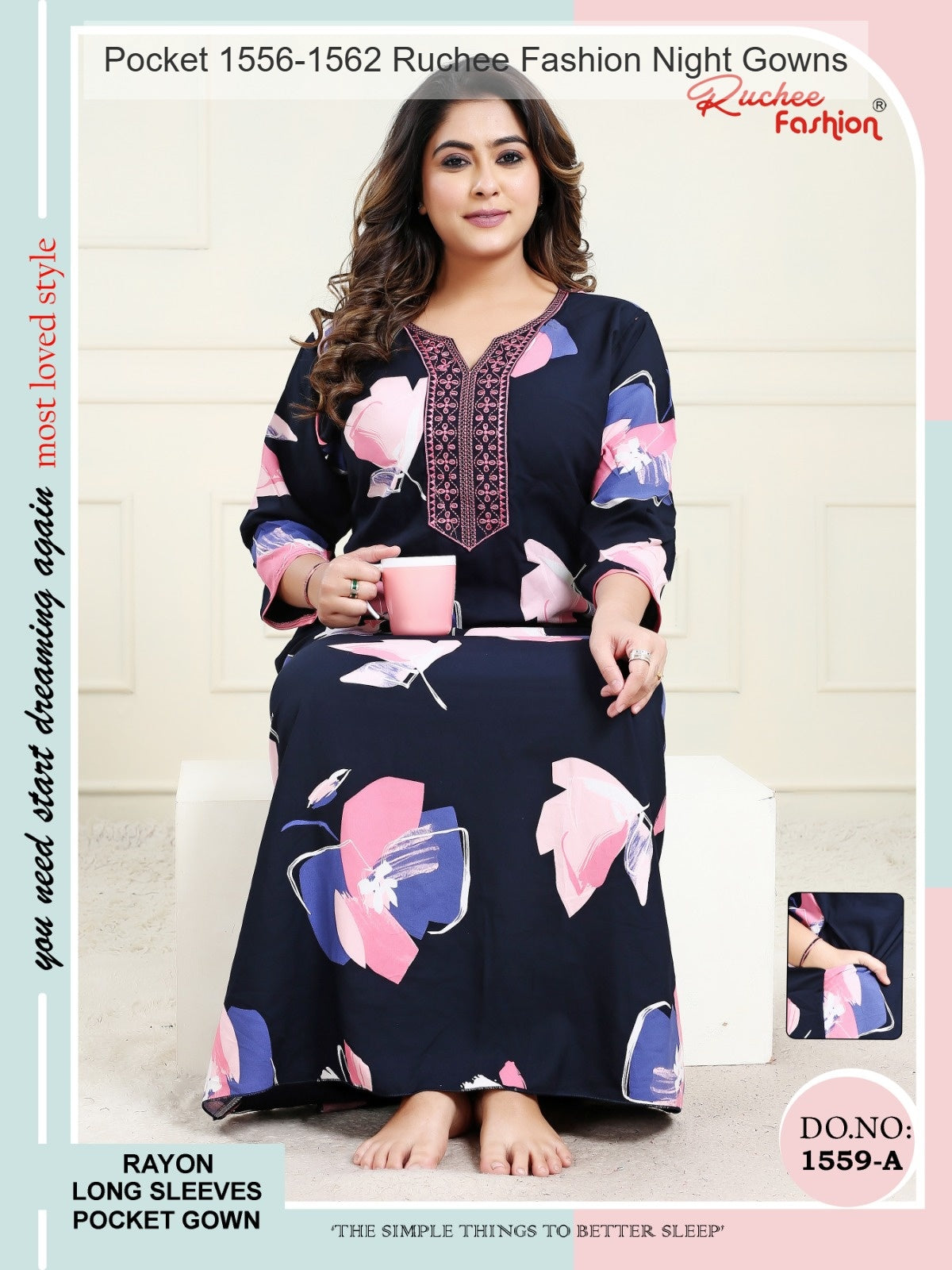 Pocket 1556-1562 Ruchee Fashion Rayon Night Gowns Wholesale