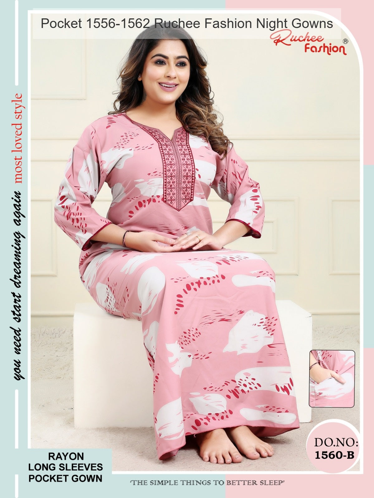 Pocket 1556-1562 Ruchee Fashion Rayon Night Gowns Wholesale