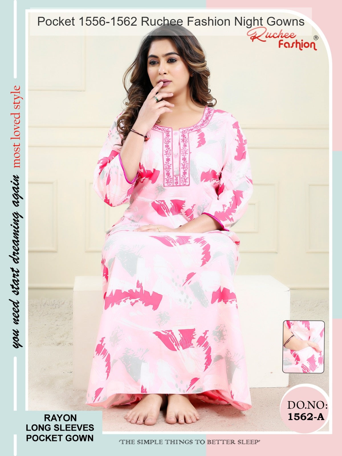 Pocket 1556-1562 Ruchee Fashion Rayon Night Gowns Wholesale