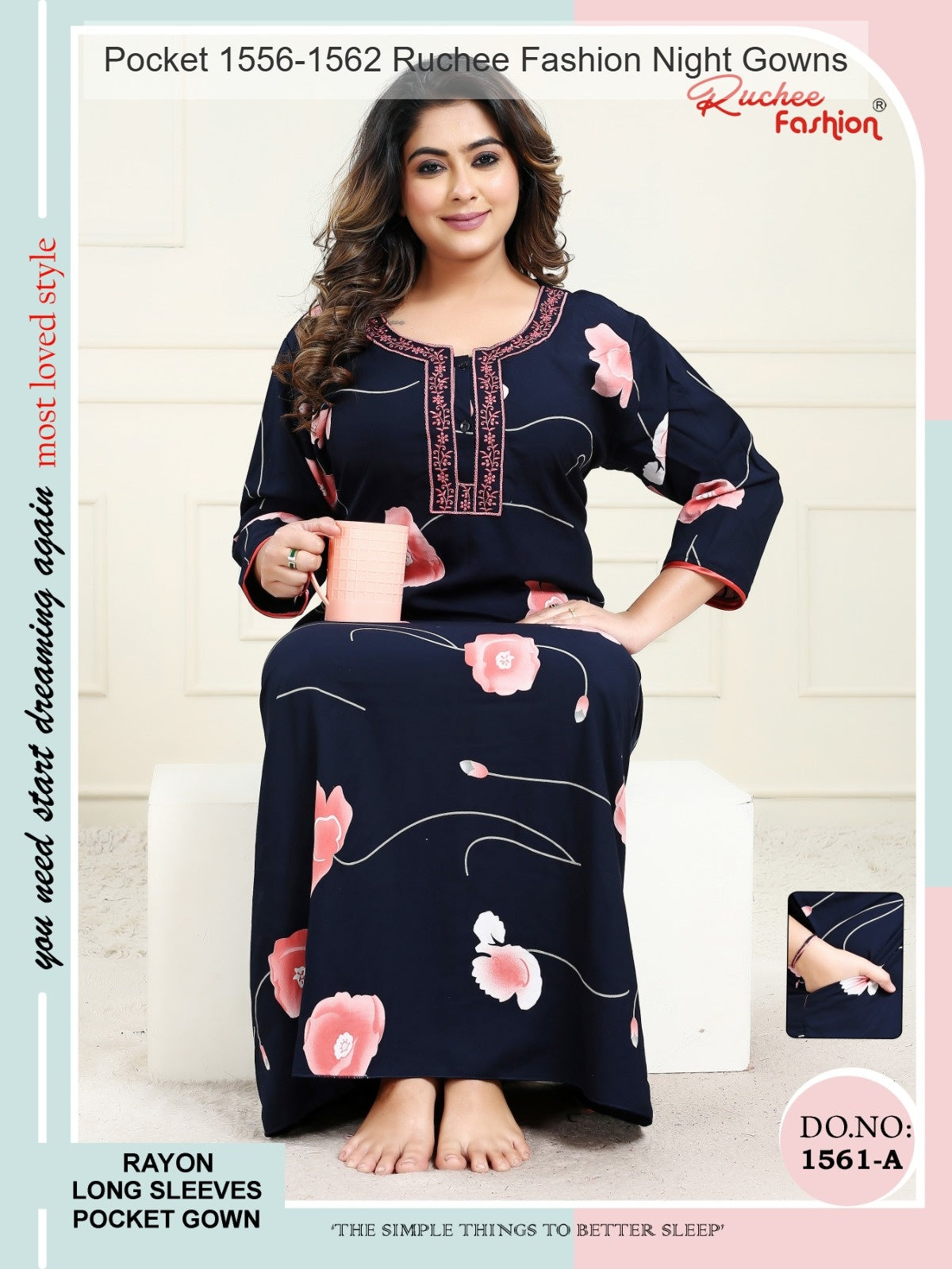Pocket 1556-1562 Ruchee Fashion Rayon Night Gowns Wholesale