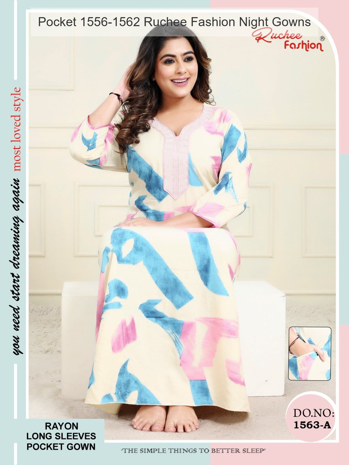 Pocket 1556-1562 Ruchee Fashion Rayon Night Gowns Wholesale