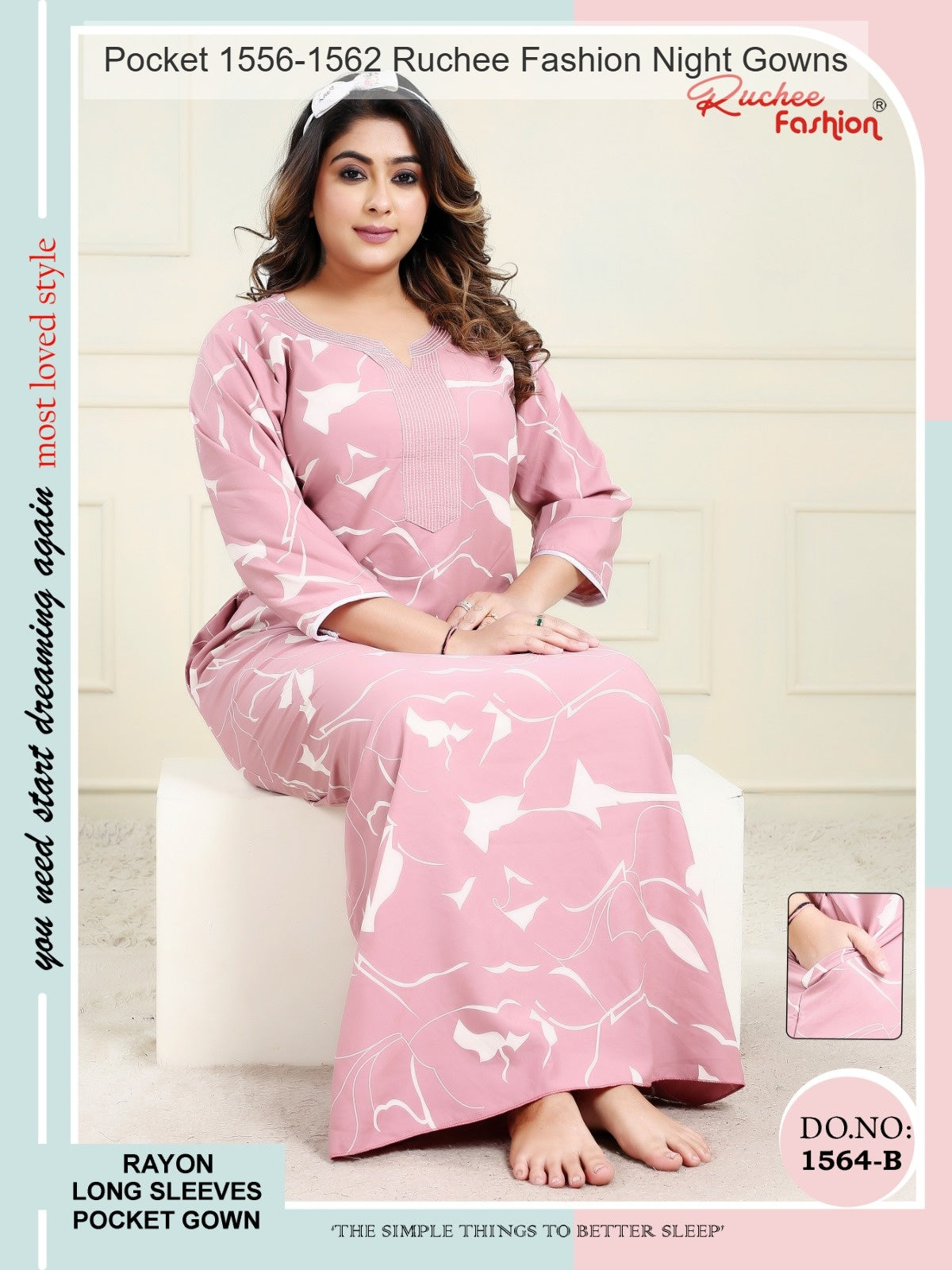 Pocket 1556-1562 Ruchee Fashion Rayon Night Gowns Wholesale
