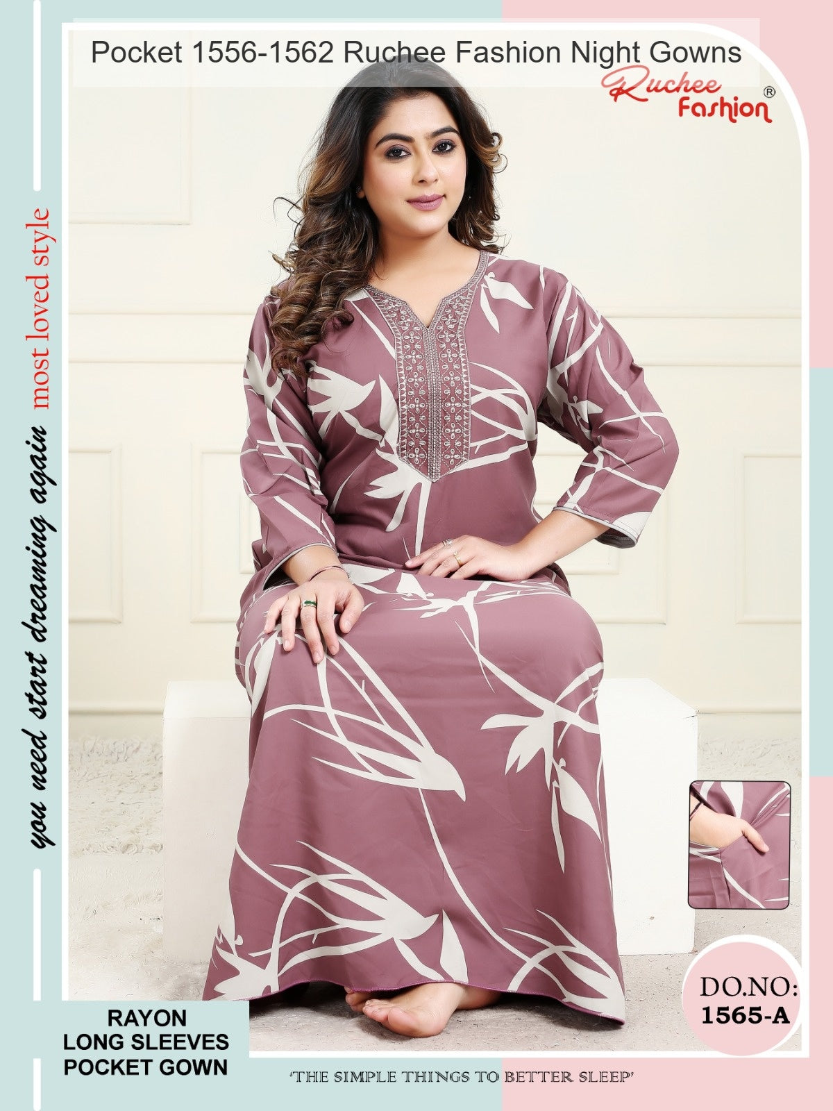 Pocket 1556-1562 Ruchee Fashion Rayon Night Gowns Wholesale