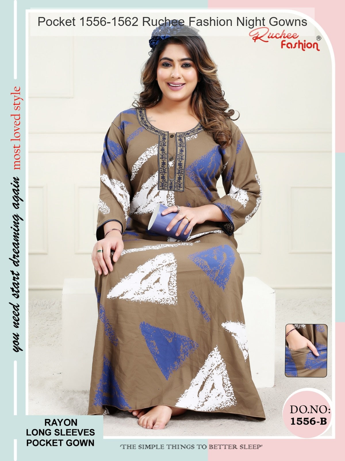 Pocket 1556-1562 Ruchee Fashion Rayon Night Gowns Wholesale