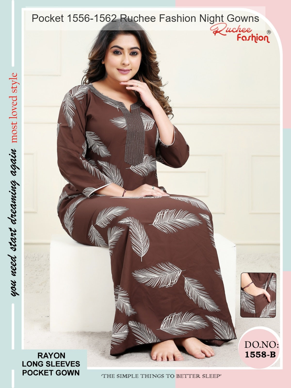 Pocket 1556-1562 Ruchee Fashion Rayon Night Gowns Wholesale