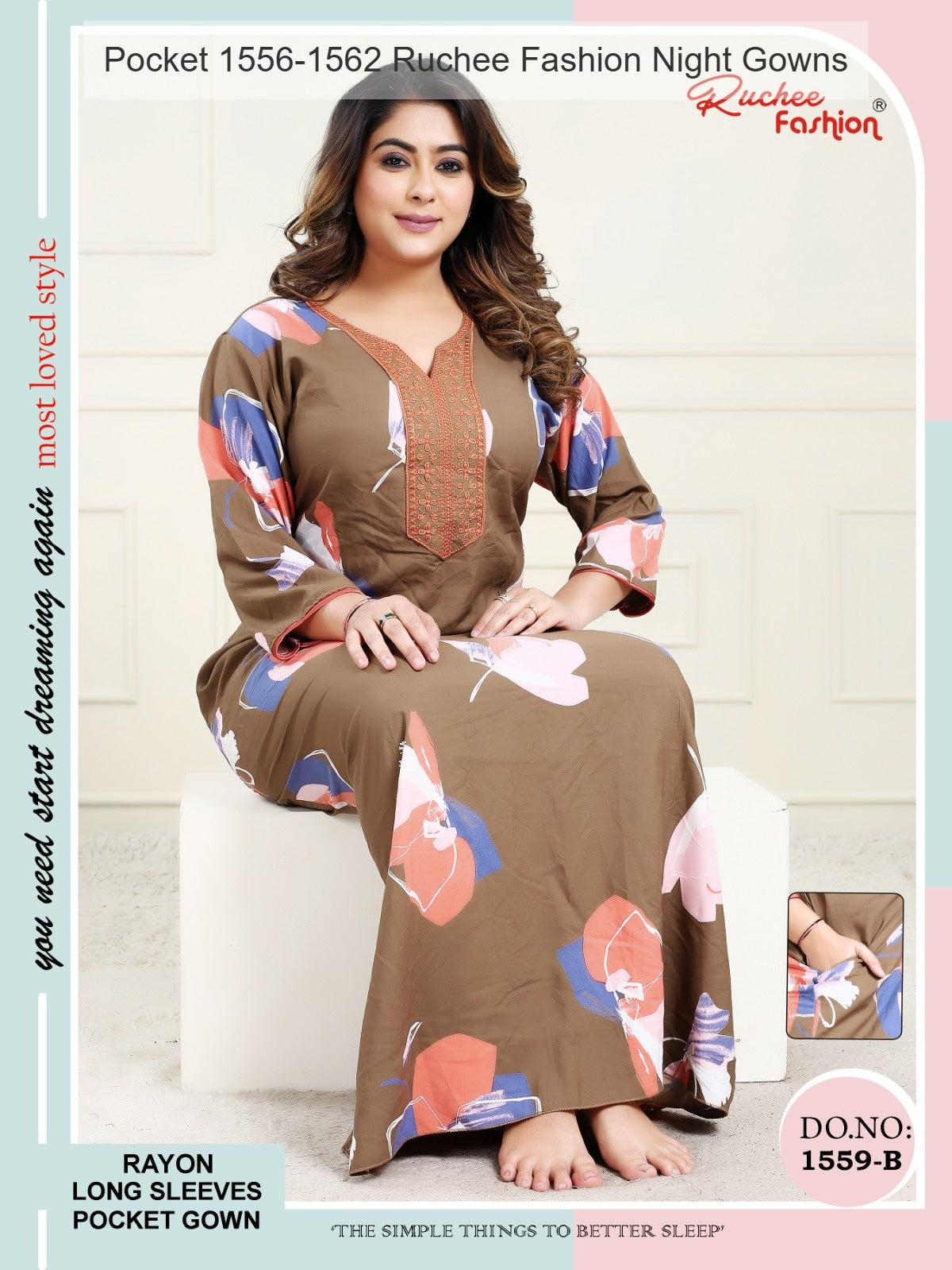 Pocket 1556-1562 Ruchee Fashion Rayon Night Gowns Wholesale