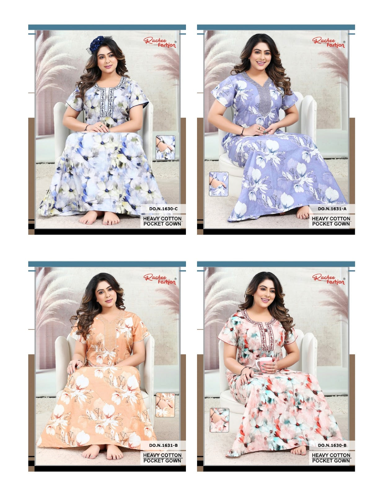 Pocket 1630-1633 Ruchee Fashion Cotton Night Gowns Wholesale Price