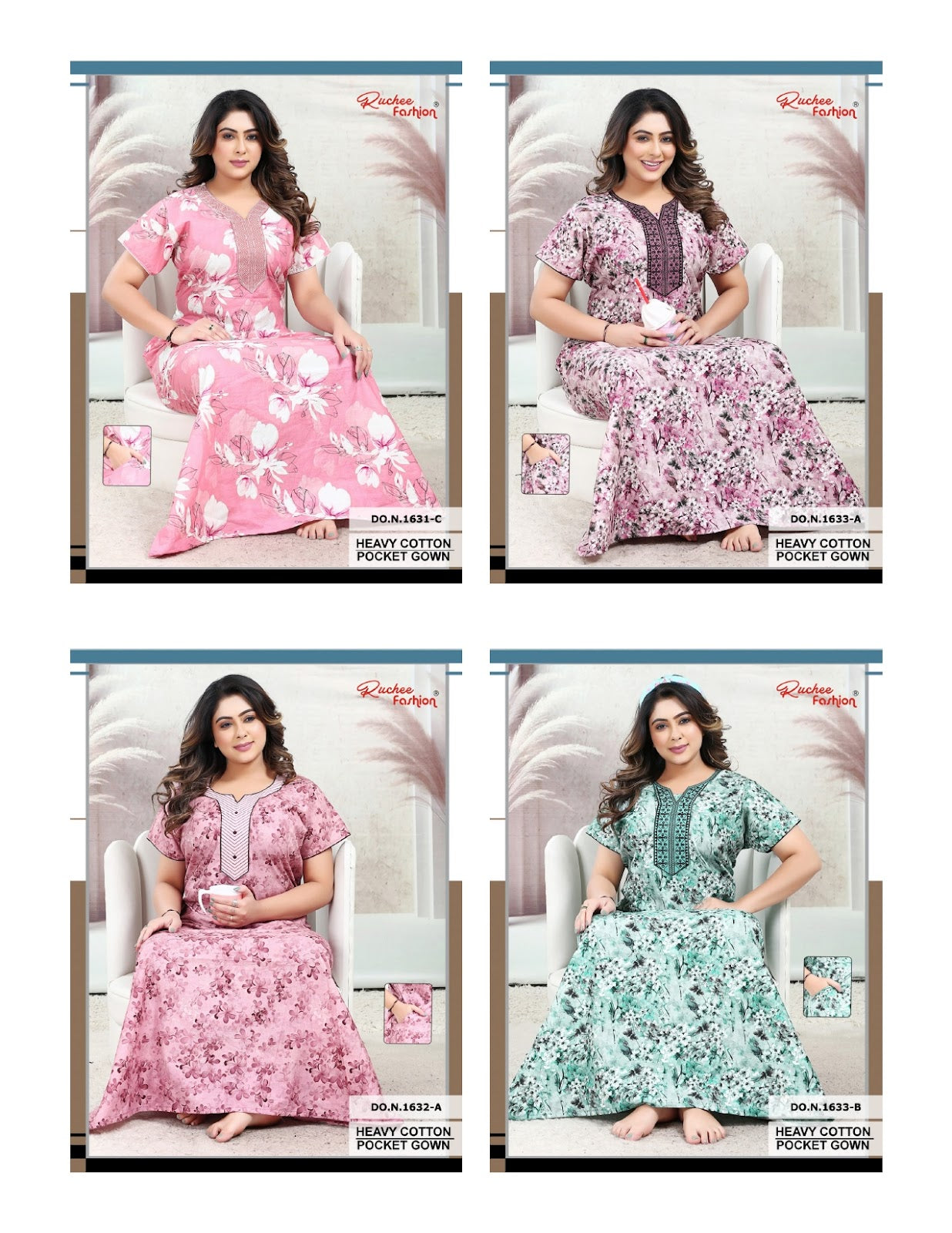 Pocket 1630-1633 Ruchee Fashion Cotton Night Gowns Wholesale Price