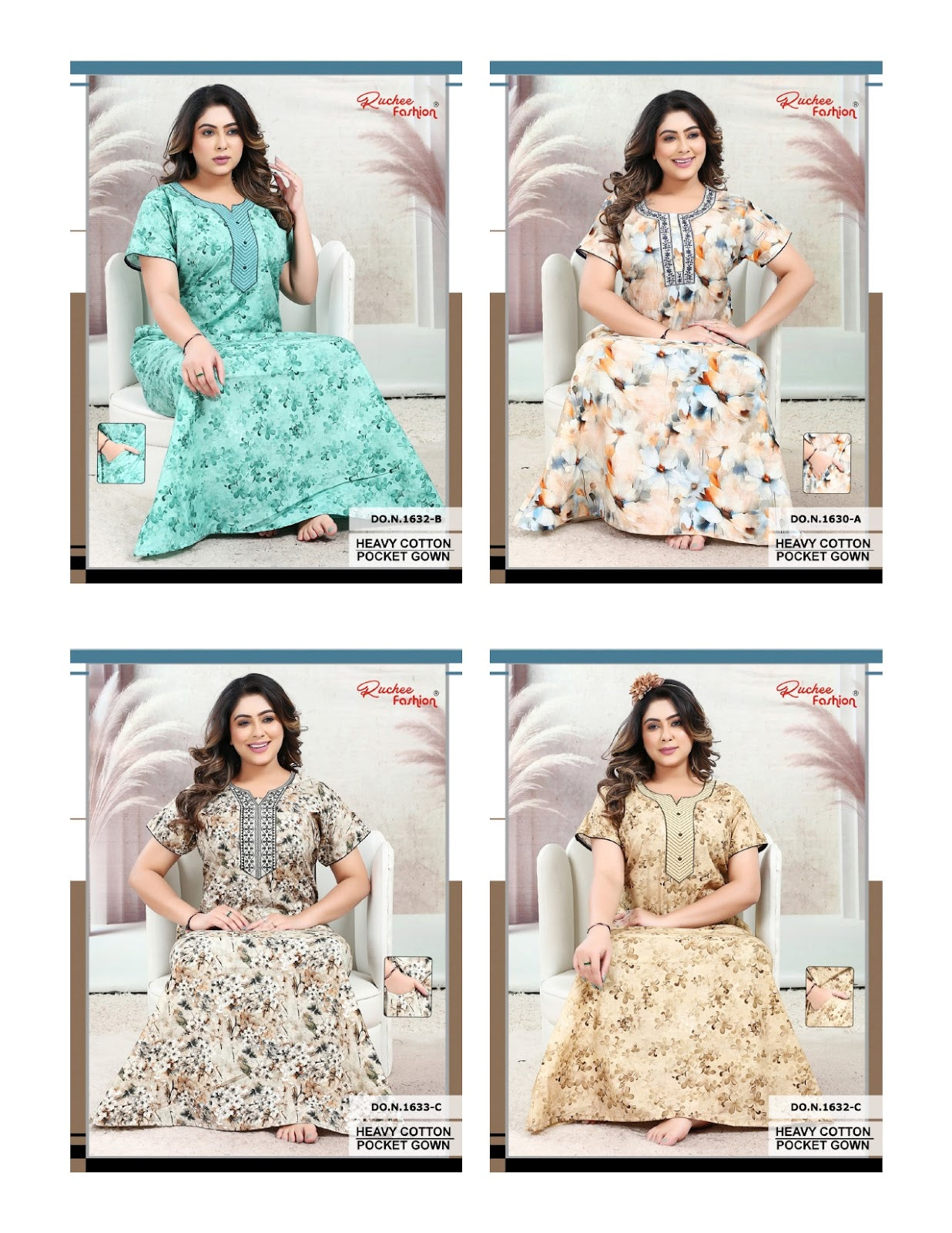 Pocket 1630-1633 Ruchee Fashion Cotton Night Gowns Wholesale Price